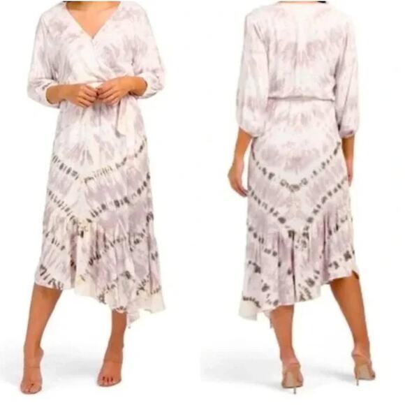 YFB Young Fabulous & Broke Jillian Faux Wrap Dress Medium Harvest Cream Purple